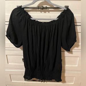 Black short sleeve Off The Shoulders Elastic neckline & waistline shirt